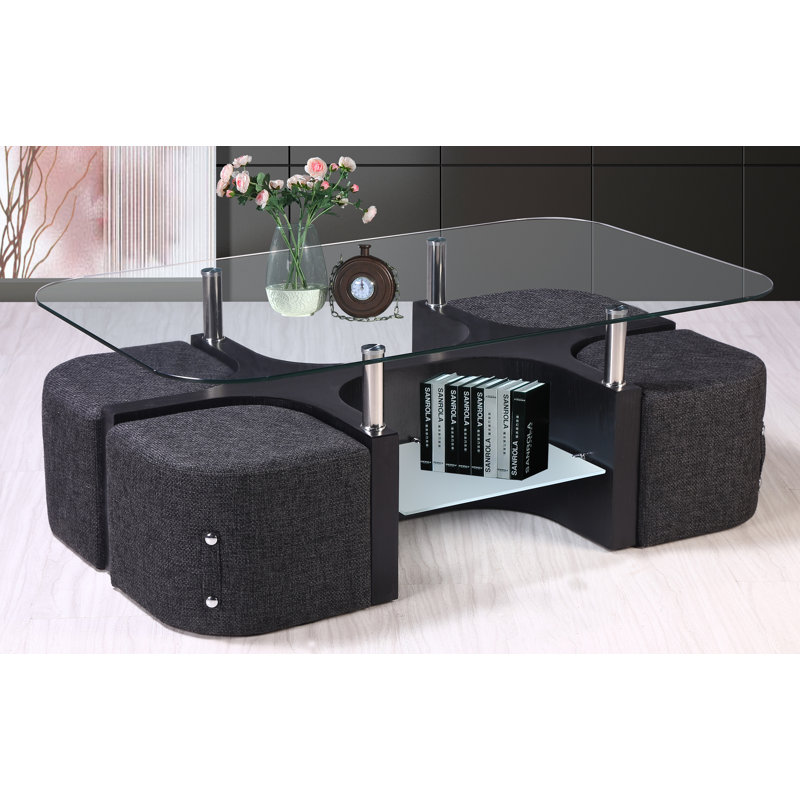 Best Quality Furniture Coffee Table with 4 Nested Stools & Reviews